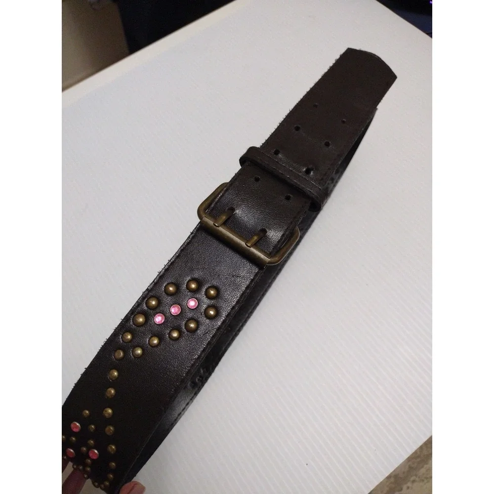 Unbranded Belt Woman's Small Brown Pink Studded Rhinestone Western‎ Paisley
